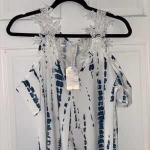 Chic Navy and White Swim Coverup with Lace Accents